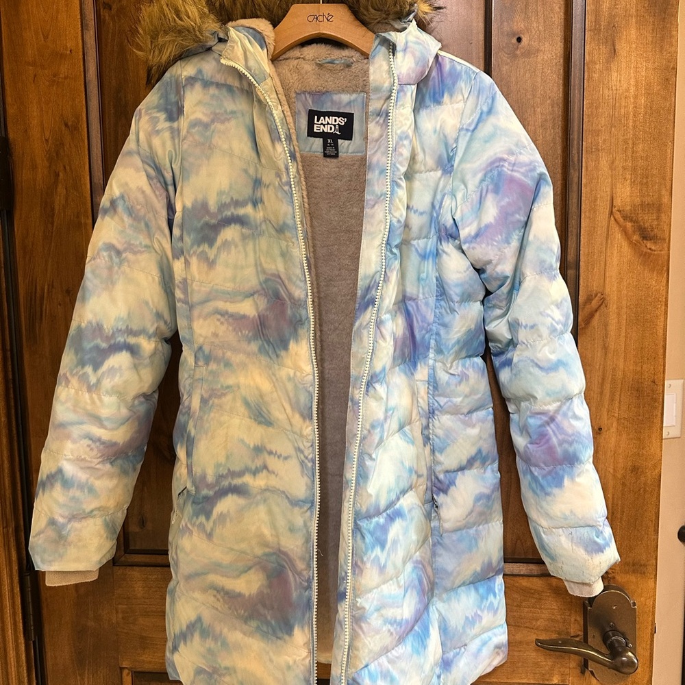 Lands' End Plush-Lined Jacket in Light Blue and Cream